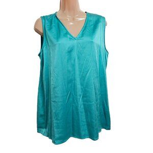 St. John 100% Silk Sleeveless Top Blouse Women Size M Shiny Teal Green